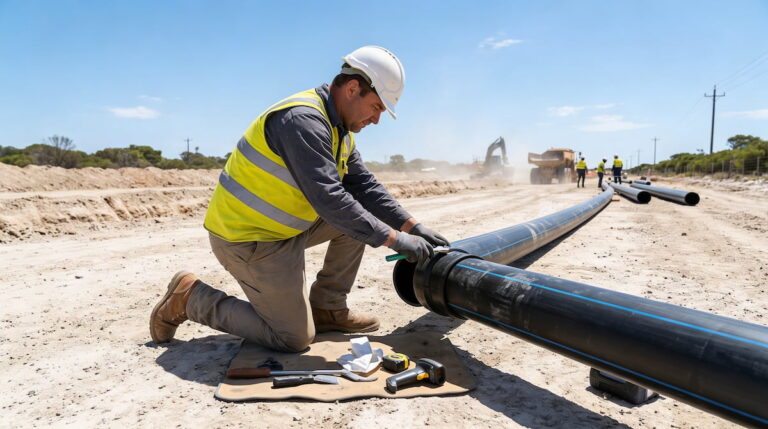 A qualified technician repairing a pipe on site